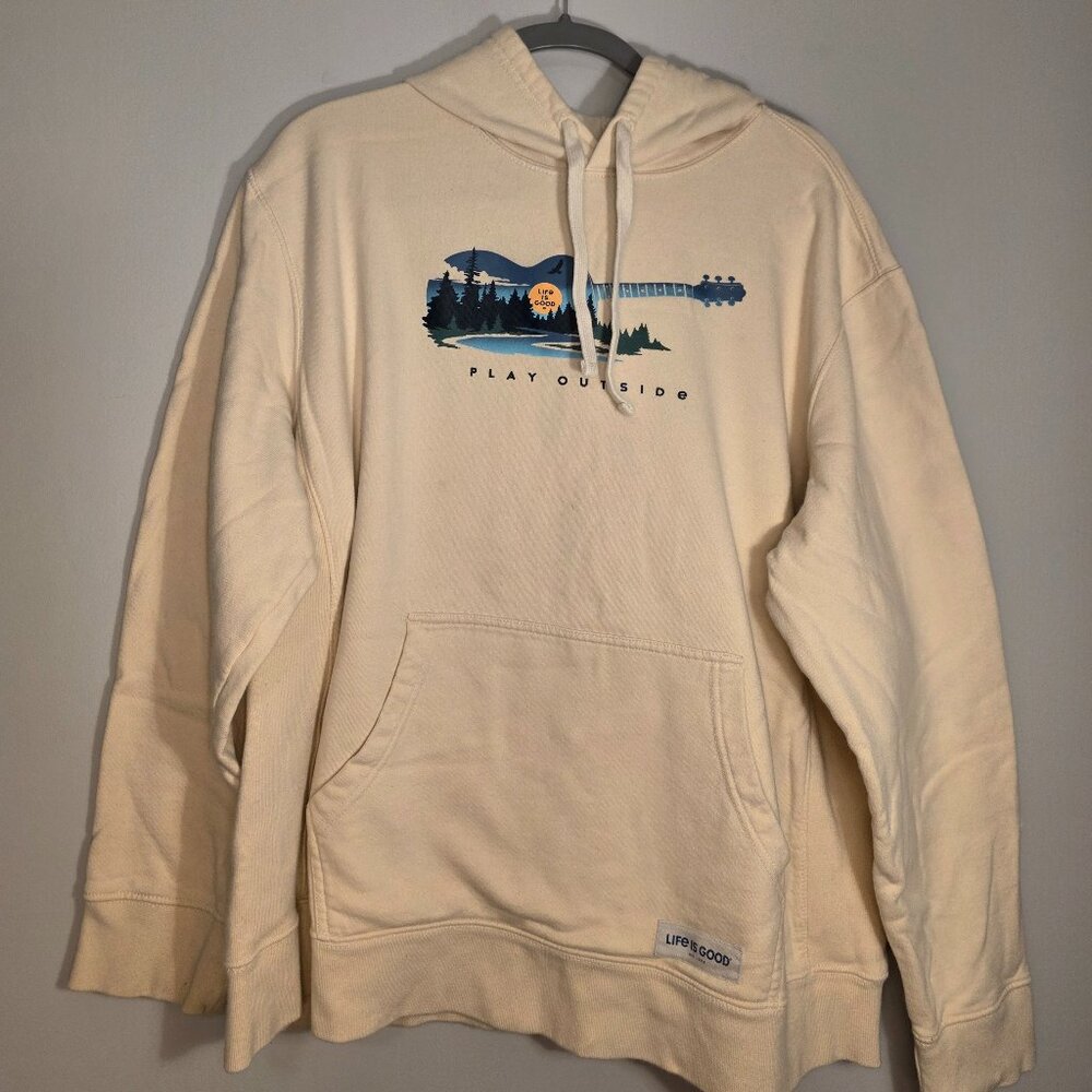 Life Is Good "Play Outside" Guitar Yellow Hoodie XL